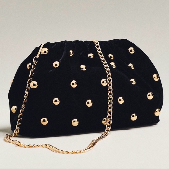 Maeve Handbags - Maeve Black Velvet Clutch with Gold Studs